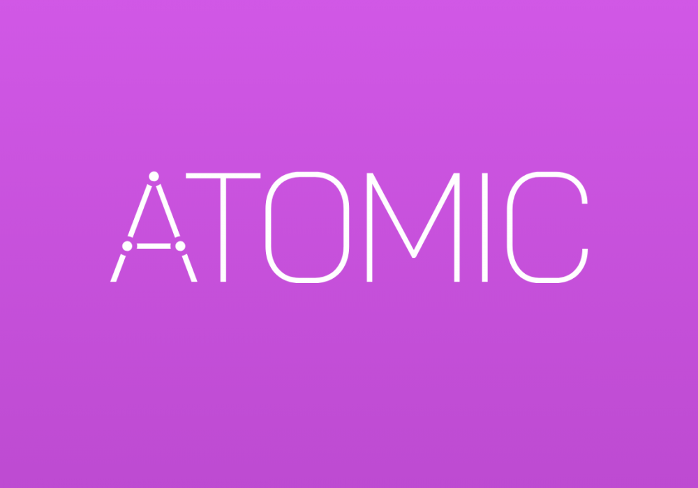 Atomic logo on purple background