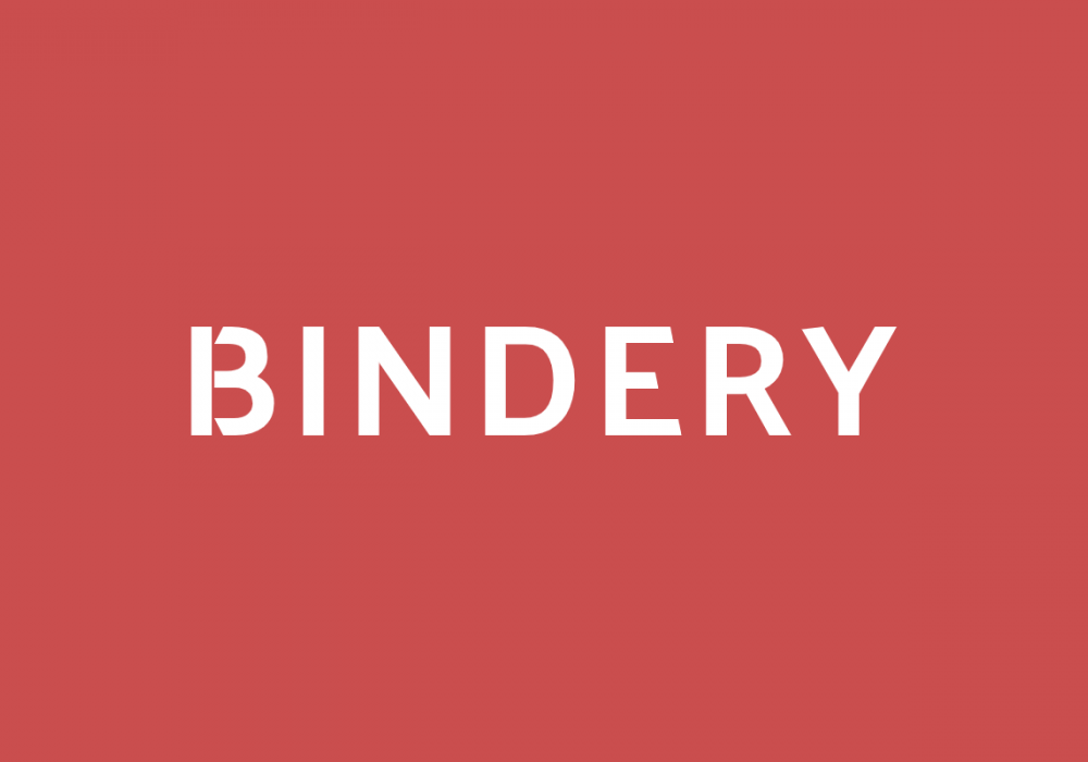 Bindery white logo on red background