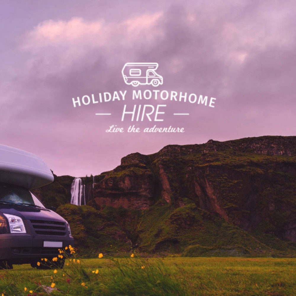 Holiday Motorhome Hire logo on background photo